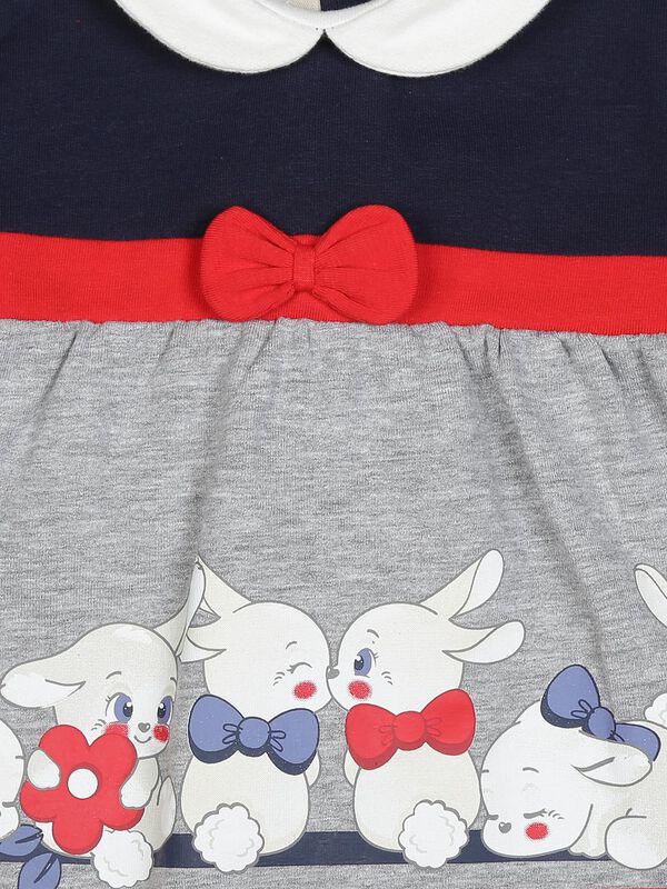 Navy and Grey Knitted Dress With Print image number 2